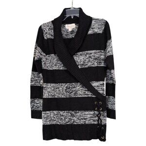URBANOLOGY Sweater Cowl Neck Pullover Black/White Tunic Top with Long Sleeves